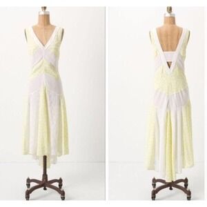 Leifnotes 6 Dress White & Yellow Bird Print Sleeveless Anthropologie Embroidered